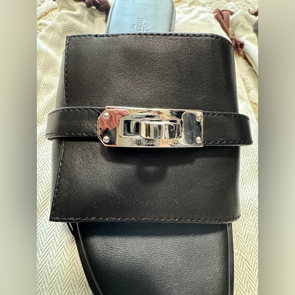 Hermes Calfskin Leather Sandals with Lock Palladium Hardware - Picture 6 of 6